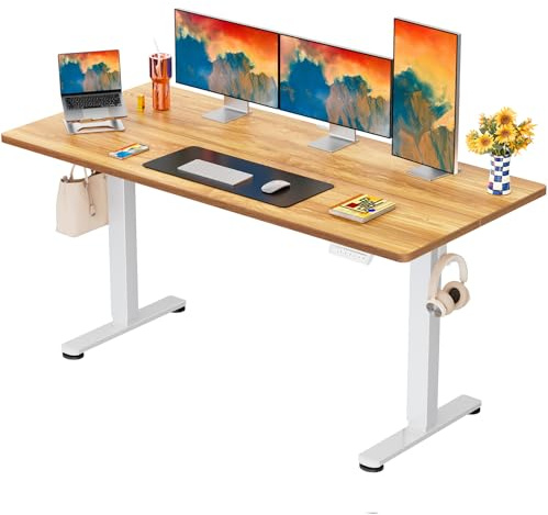 ErGear Höhenverstellbarer Schreibtisch 160x80cm 4-Speicher Geteilte Platte | 72–118cm Hub, 2 Haken, 80kg Belastbarkeit, Kabelmanagement, Smart Pannel, Leiser Motor, Einfache Montage