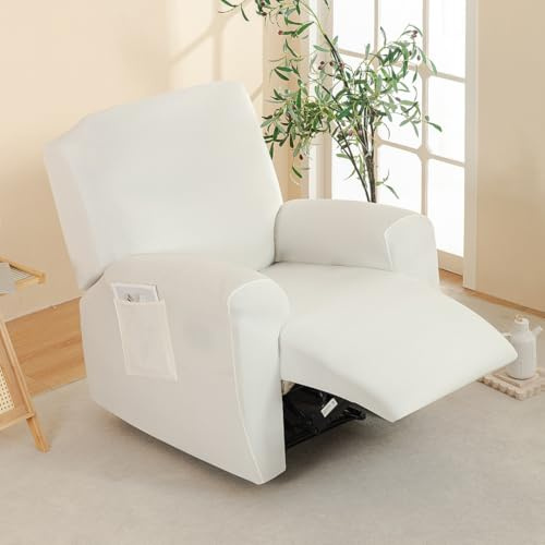 Chickwin Funda Sillon Relax Reclinable 1 Plaza, Relax Reclinable con Bolsillos Laterales, Color Sólido Funda Sofa, Extraíbles y Lavables (Blanco Crema,1 Plaza)