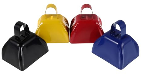 WEKAMOS 4 Piezas Cowbells de Metal con Mango Silbato Ruidoso para Animar Partidos de Béisbol Fútbol Eventos Deportivos y Celebraciones Festivas