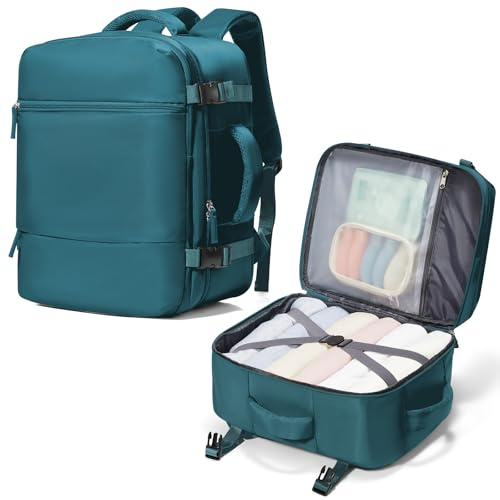 suradar Zaino Ryanair 40x30x20 da Viaggio Aereo Bagaglio a Mano 40x30x20 per Wizzair Eurowings Vueling 24L Piccolo Borsa da Cabina per Donna Uomo, Zaini Porta PC Lavoro Scuola Trekking Blu pavone