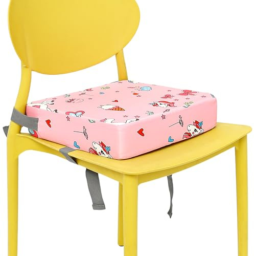 Seggiolino rialzo per bambini, 33 x 33 x 8 cm, rimovibile, con 2 cinghie regolabili, imbottitura per sedile Booster Seat, rialzo per sedia portatile, per mangiare, gite, picnic, viaggi (rosa)