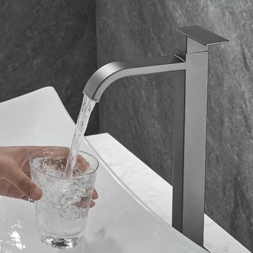 Mitigeur Cascade Salle de Bain Vasque Haute Gris Robinet Lave Main Eau Froide G1/2 Robinet Lavabo Haut,gris