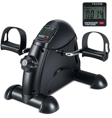 GYMAX Mini Fitnessbike, Arm-& Beintrainer pedaltrainer für senioren, tragbarer Pedaltrainer mit LCD-Display & einstellbarem Widerstand, Fitnessgerät für Zuhause Büro (Schwarz)