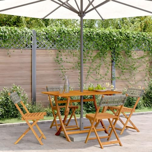 Qnhdfrt Folding Garden Chairs 4 pcs Grey Poly Rattan Solid Acacia Wood 41x52.5x80 cm Lightweight Space-Saving Outdoor Seating for Patio Balcony Camping