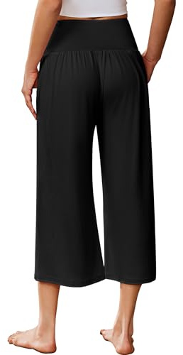 Ekouaer Capri Pajama Pants for Women Wide Leg Yoga Pj Pants Lounge Comfy Sleep Pajama Bottoms with Pockets Black XXL
