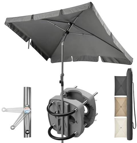 4smile Sonnenschirm Balkon SunnyShade - Sonnenschutz Balkon 3-in-1 SET, Anthrazit - UPF 50+ Sonnenschirm rechteckig 200 x 125 cm + Sonnenschirmhalter Balkongeländer + Sonnenschirmhülle