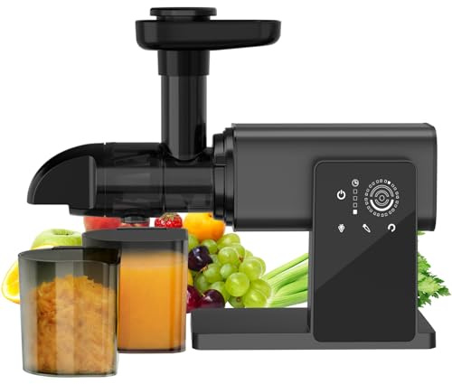 Juicer Machines, Cold Press Juicer Machine with LED Smart Touch Screen, 2 Modes for Fruit and Vegetable, High Yield Slow Juicers Extractor with Reverse Function, Easy to Clean, Black