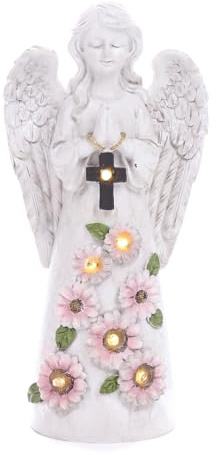 Ángel decorativo para tumba resistente a la intemperie, estatuas solares de jardín con cruz, ángel para tumba solar, vela para tumba para exteriores e interiores, para tumba, jardín, cementerio, patio
