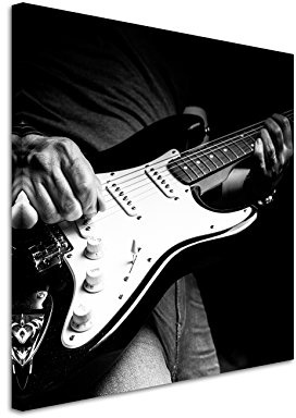 Paul Sinus Art Leinwandbild 60x60cm Künstlerische Fotografie – Mann mit E-Gitarre auf Leinwand exklusives Wandbild moderne Fotografie für ihre Wand in vielen Größen