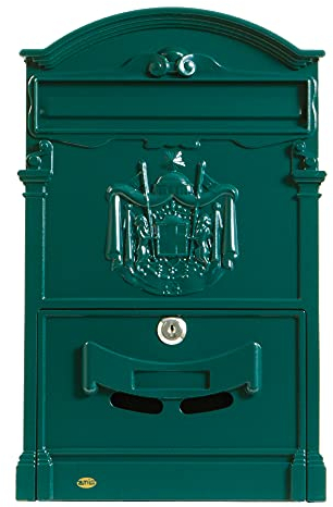 Amig Classic Style Mailbox for Outdoor Use | Post Locker for Walls, Walls or Fences | 40.5 x 25.5 x 8.5 cm | Aluminium | Includes Screws | Green Colour