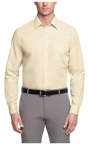 Van Heusen Men's Dress Shirt Regular Fit Poplin Solid, Lemon Glaze, 17 Neck 32-33 Sleeve