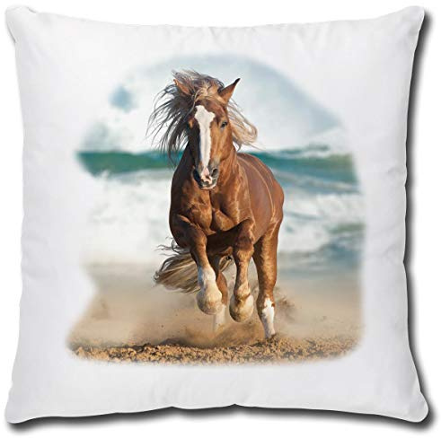 TRIOSK Pferde Kissen mit Pferdemotiv Pferd am Meer, Geschenk für Pferdeliebhaber Mädchen Frauen, Zierkissen Dekokissen Bezug inkl. Füllung Reißverschluss, 40x40 cm