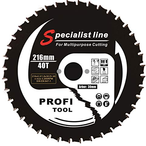 profi-tool-germany HM-Sägeblatt 216 x 2,2 x 30 Z= 40 WZ Universal für Holz/Alu/Stahl/PVC mit Antihaft Beschichtung