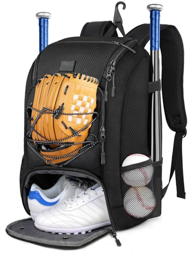 MATEIN Youth Baseball Bag, Softball Bag with Cleats Pocket for Girls, Boys, Adult, Large Baseball Backpack for Men with Fence Hook- Hold 2 Bats, Batting Mitten, Helmet, Caps, Teeball Gear