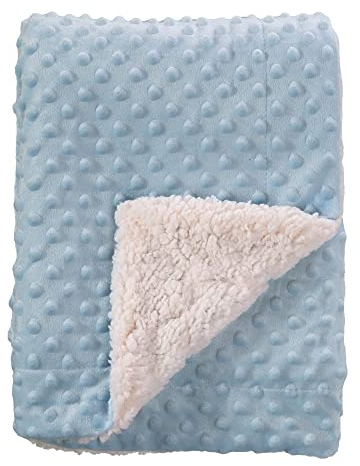 CREVENT Soft Lightweight Warm Sherpa Backing Baby Throw Blanket for Infant Toddler Crib Cot Stroller Gift for Baby Boys and girls (75cmX100cm Blue dot)