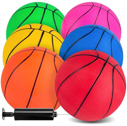 3 otters 6 Pack Mini Basketballs, 7.5 Inch Basketball Set with Pump for Kids Swimming Pool Toy, Mini Basketball Hoop, Outdoors Party Favors