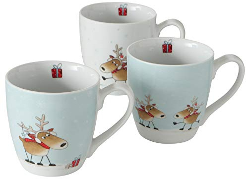 RiloStore 3 STK Kaffeetassen ELCH Pelle rot Weiss Mint Jumbo XL 480ml Frohe Weihnachten Tassen Weihnachtsdeko Geschirr Winter Kaffeepott Kaffeebecher New Bone