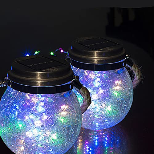 ZQX Solar Lantern Lights, 2PACK Hanging LED Solar Garden Lights, Solar Mason Jar Light,IP65 Waterproof Glass Jar Fairy Lights for Balcony Fence Garden Patio Fence Yard Lawn Decoration(Multicolor)