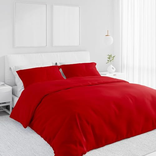 Corredocasa - Set Completo di Lenzuola e Federe da Letto Matrimoniale Tinta Unita in Microfibra (Colori Assortiti) (Rosso)