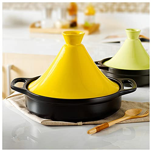 AIZYR Marmite Marocaine en Céramique À Tajine, Tajine De Cuisson Antiadhésif avec/Couvercle en Céramique Casserole À Ragoût De Cuisson,Jaune,11inch