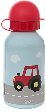 SIGIKID 25199 Edelstahl Trinkflasche Traktor Kinderflasche Mädchen und Jungen Accessoires empfohlen ab 3 Jahren hellblau/rot 350ml