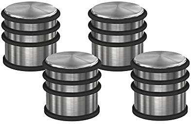 BASI | 4er Set Türstopper | massiv, extra schwer und rutschfest | in Edelstahl | Bodentürstopper mit Gummiring in silber | Türhalter | Schutz für Wand und Möbel | Silber | 4 Stück