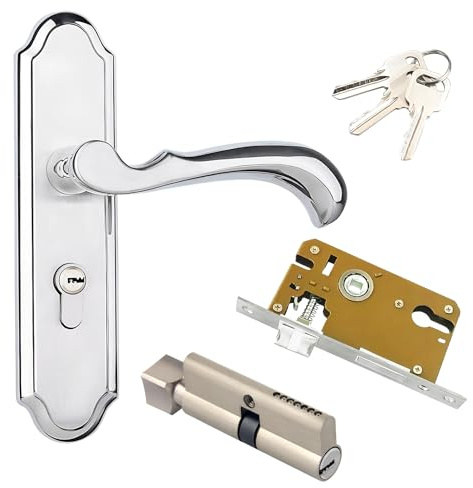 Qrity Türschloss Set, Nickel Türdrückergarnitur, Hebelschloss aus Zinklegierung, Silent Lock Body, Türklinke mit Schloss für Schlafzimmer/Bürotür