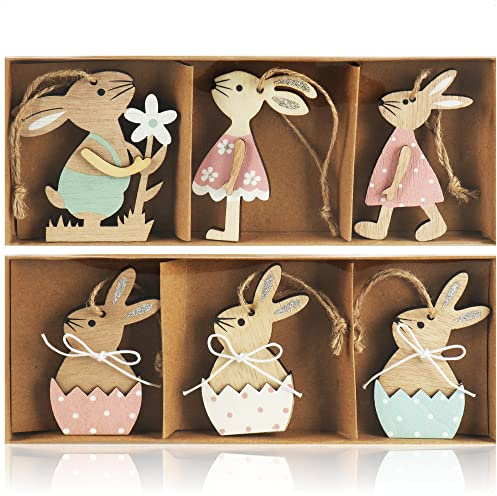 com-four® 6X Dekoaufhänger Hase, Osterschmuck aus Holz zum Aufhängen | Holzaufhänger für den Osterstrauß - Osterhase