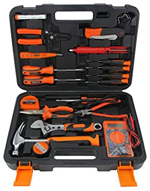 Caja de herramientas de plástico 21 HERRAMIENTAS DE MANO HOMBRE TELECOMUNICACIONES KIT DE REPARACIÓN DE TELECCIÓN Caja de herramientas Conjunto de kit de hardware eléctrico con caja de almacenamiento