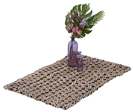 Relaxdays Tapis en Jute, tissé Main, Fibres Naturelles, 60 x 90 cm, pour l’entrée, la Chambre ou la Cuisine, Beige/Noir