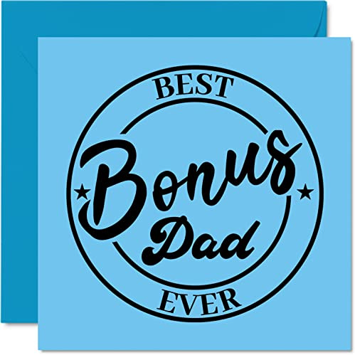 Stuff4 Step Dad Vatertagskarte, Best Bonus Dad Ever | Lustige Neuheit Happy Birthday Vatertagskarte von Stiefsohn Tochter, 145 mm x 145 mm Geburtstagskarte für Stiefvater, Papa