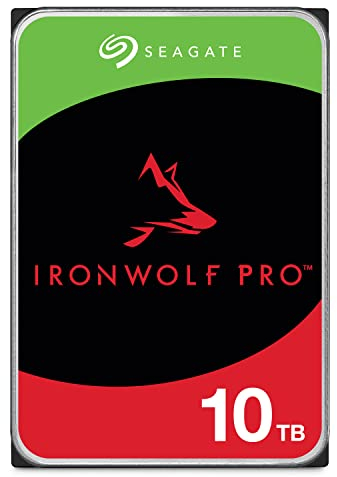 Seagate IronWolf Pro, 10TB, Unità disco interna NAS classe Enterprise - Unità SATA CMR da 6GBit/s, 3,5, 7.200 giri/min, con cache da 256 MB per sistemi NAS RAID, servizi Rescue (ST10000NT001)