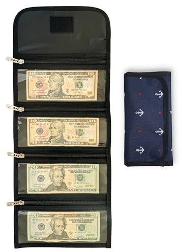 Money Organizer with 4 Zippered Pockets - Cash Organizer for Bills - Cash Wallet - Foreign Currency Storage - Money Bag for Bills, Coins and Passport - Organizador de Dinero - Anchor