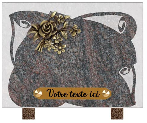 France Tombale Plaque funéraire personnalisée - Granit - assemblée en France - gravure parchemin bronze bouquet - H 15 X L 20 cm - 1 texte