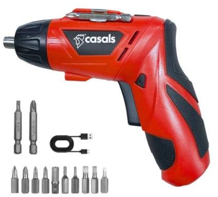 Casals - Atornillador Eléctrico Sin Cable 3.6V | 1.3Ah 230rpm | 12 Accesorios | Mango Rotatorio Inalambrico | Autonomía 3-5h | Linterna LED | Incluye Cargador | Batería de Litio