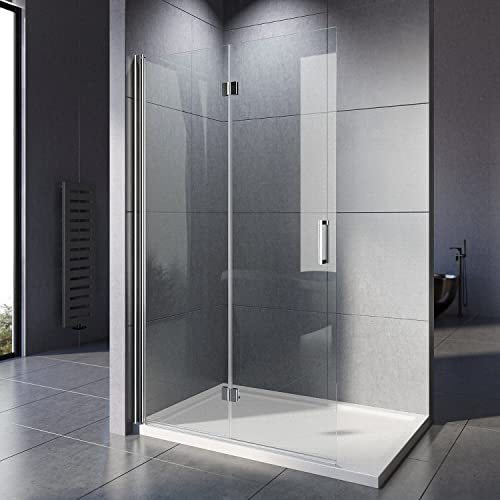WOWINNE Duschwand 75x195cm Walk in Dusche Duschtrennwand Falttür Glaswand Duschabtrennung 2-teilig faltbar 6 mm ESG-clean Nano Glas