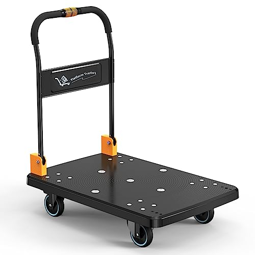 N&S Juvyig Chariot de transport pliable à une main 350 kg silencieux (jaune – sans frein)