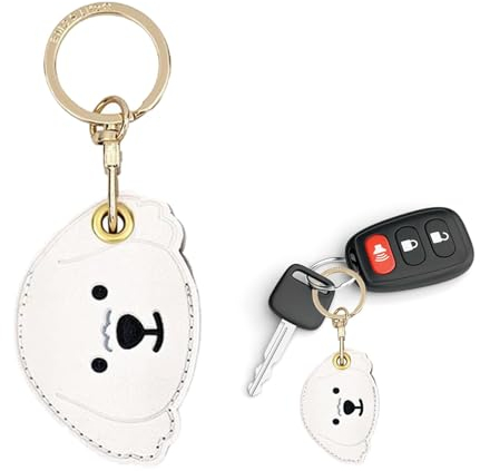 Leather Keychain Case Holder for Apple Airtag,Protective Air Tag Cover with Keychain Ring,Anti-Scratch Airtags Case for Keys, Teddy Dog