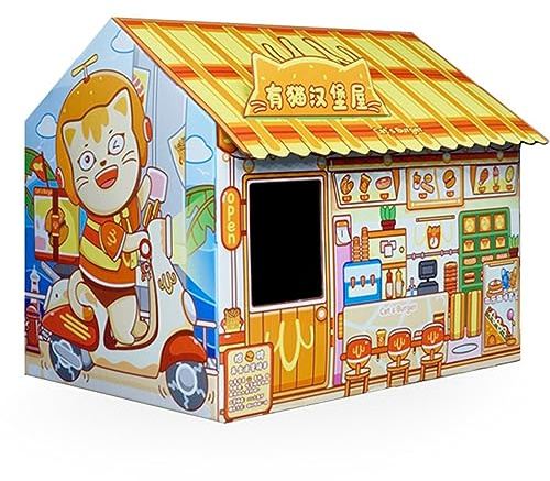 TITA-DONG Maison en Carton pour Chat, Boîte à Gratter pour Chat, Maison de Jeu pour Chat Réversible, Jouet à Gratter en Carton Ondulé Recyclable.(Burger House)