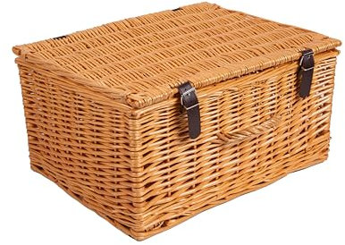 Natural Dyed Wicker Hampers with Lid Perfect for Gift Hampers Shelf Basket Wardrobe Organizor Underbed Storage Retail Display Basket (Honey, Medium)