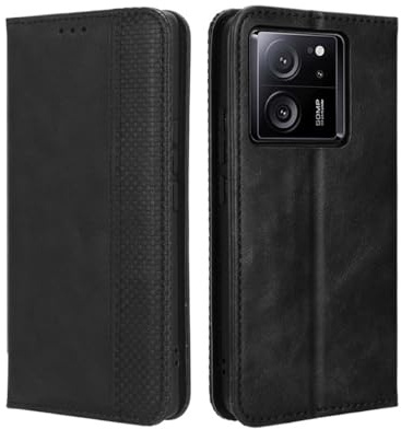 GOKEN Leder Folio Hülle für Xiaomi 13T / Xiaomi 13T Pro, Lederhülle Brieftasche Mit Kartensteckplätzen, Premium Flip PU/TPU Handyhülle Schutzhülle Case Cover mit Ständer Funktion (Schwarz)