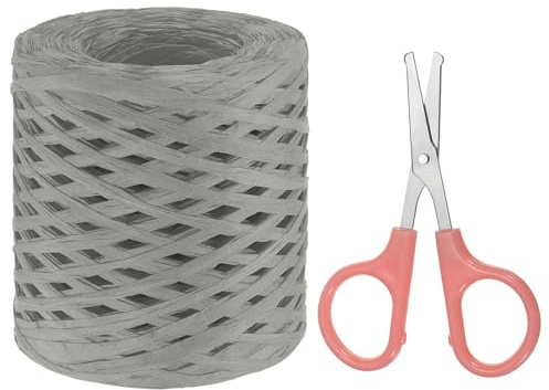 PATIKIL Raffia-Papierbastelband-Sortiment-Set, Natur-Raffiaband mit Schere für Geschenke, Blumensträuße, Dekoration, Grau, 218 Meter