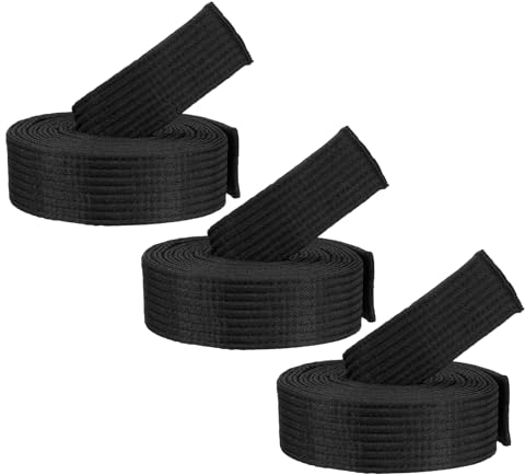 PATIKIL Taekwondo Farbige Gürtel für Ranglisten, 3er Pack 1,6 x7,2FT Polyester Taekwondo Farbige Gürtel für Unterricht Praxis, Schwarz