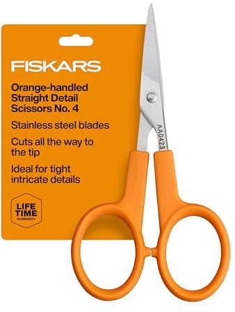 Fiskars Orange-Handled Straight Detail Scissors, Stainless Steel Blades, Ambidextrous Double-Loop Handle