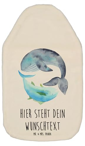 Mr. & Mrs. Panda Personalisierte Wärmflasche Walfisch Thunfisch - Weiß