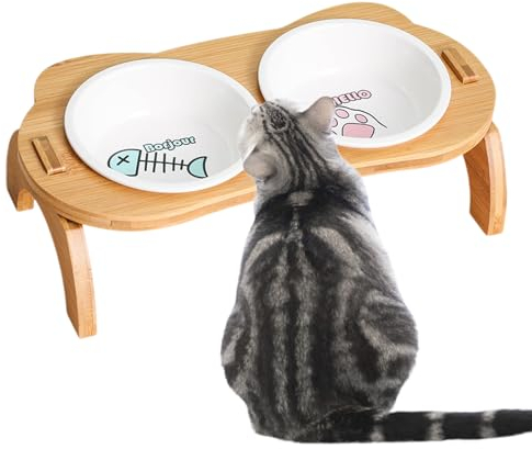 Smavles 2 Keramikschüsseln Katzennapf Erhöht, 15° Neigung Futterstation Katzen, Hundenapf Erhöht, Katzen Futternapf Erhöht für Katzens Welpen kleine Hunde und Nahrung Wasser