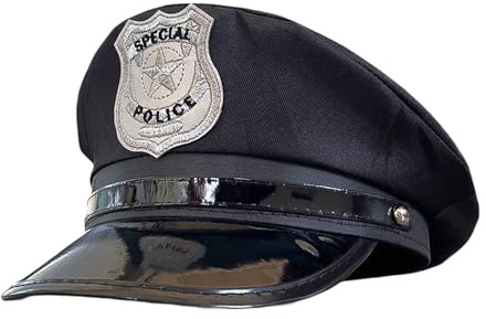 Bohue Polizeihut, flache Kappe, Polizisten-Outfit, Kostüm-Zubehör, Halloween, Cosplay, für Erwachsene