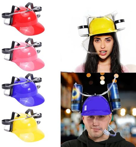 SZHXVIVISY Funny beer hat creative soda beer drinking helmet lazy drink drinking hat for sports events beer can holder cap with hose plsatic drinking helmet hands free party drink dispenser(Red)