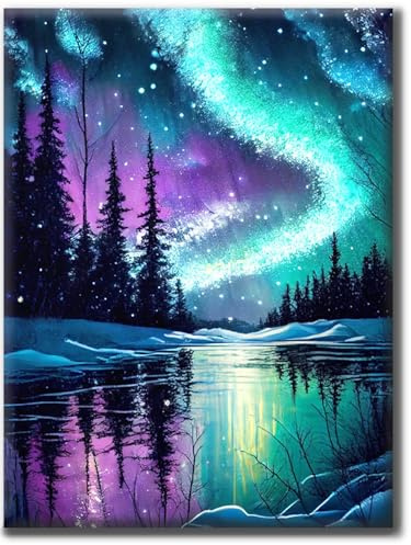 Yiminu.DS Diamond Painting Erwachsene, Diamant Painting Bilder Blumen 30x40cm 5D Diamond-Painting Diamant Painting Bastelset BastelnWanddeko, Landschafts-Aurora