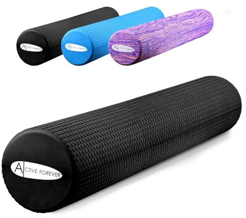 ACTIVE FOREVER Solid Floating Dot Foam Roller，Relieve Muscle Tension&Promote Circulation，High Density Massage Rollers for Back, Legs, Fitness, Yoga, Pilates-Black（90cm*15cm）